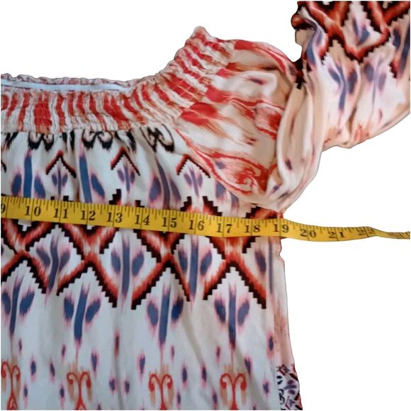 Lascana Dress Off Shoulder Cream RedOrange Blue Flowy Mini Coquette 4/6 - Picture 7 of 12